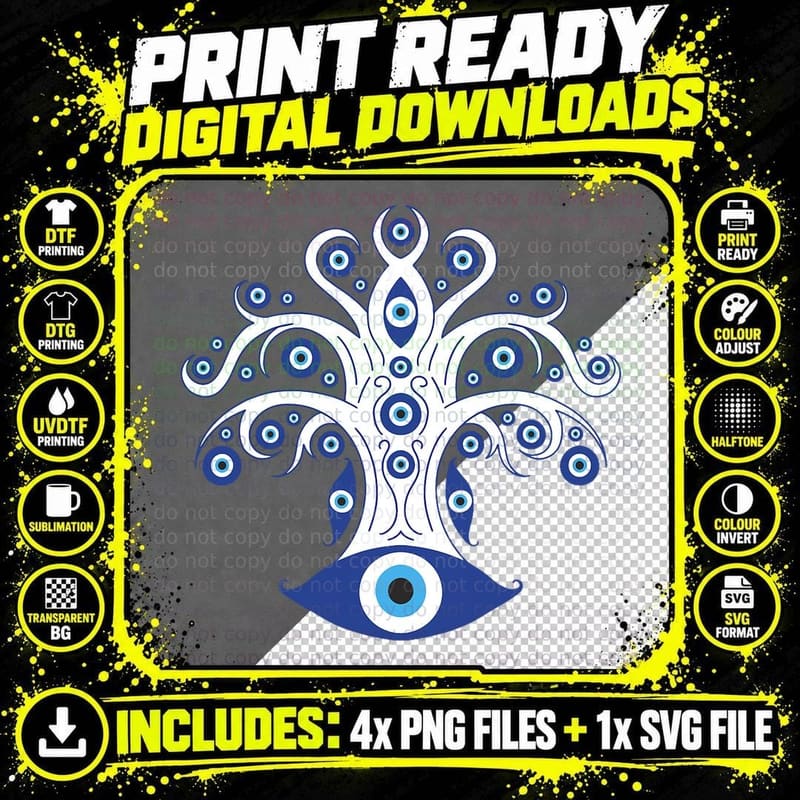Evil Eye Tree Spirituality T-Shirt Png SVG Digital Bundle