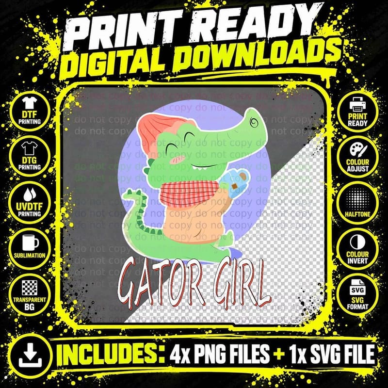 Gator Girl Alligator T-Shirt Png SVG Digital Bundle