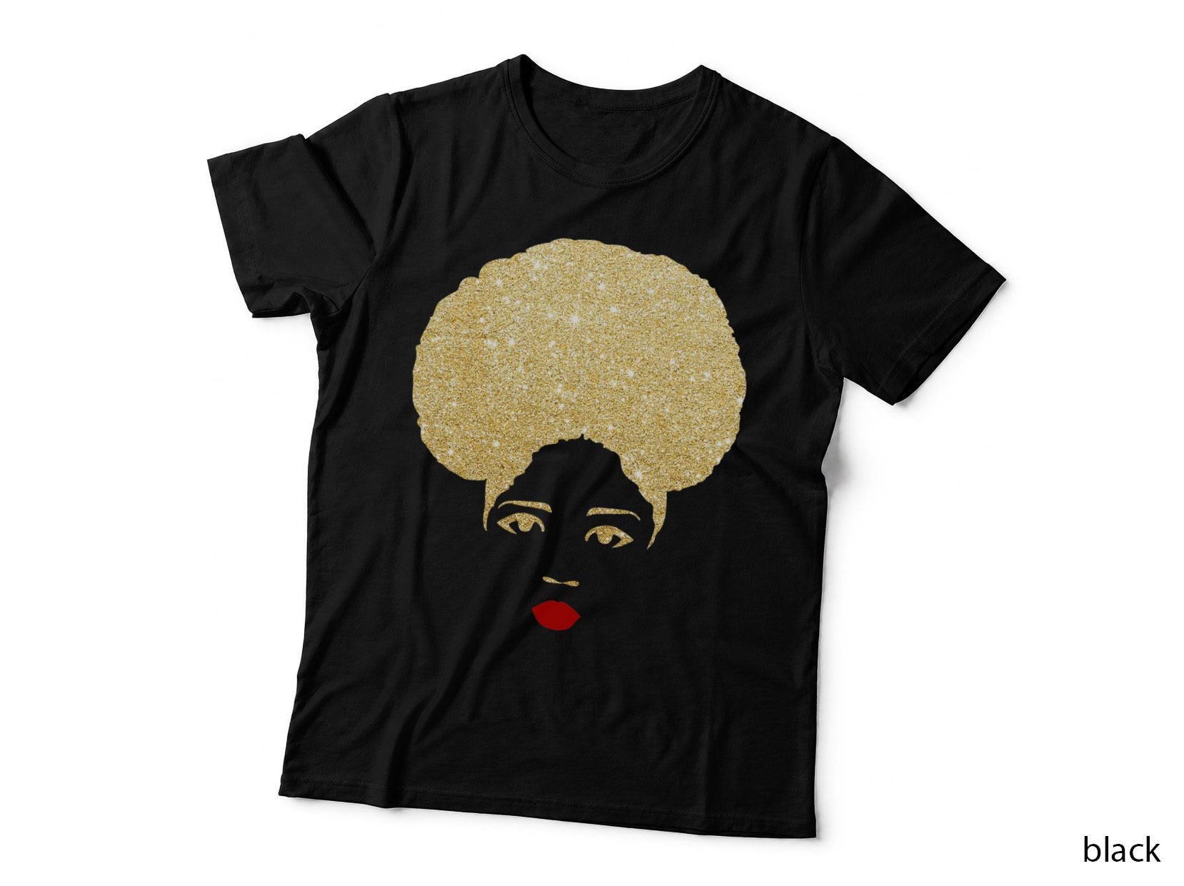 Glitter Gold Black Girl Red Lips Magic T-Shirt