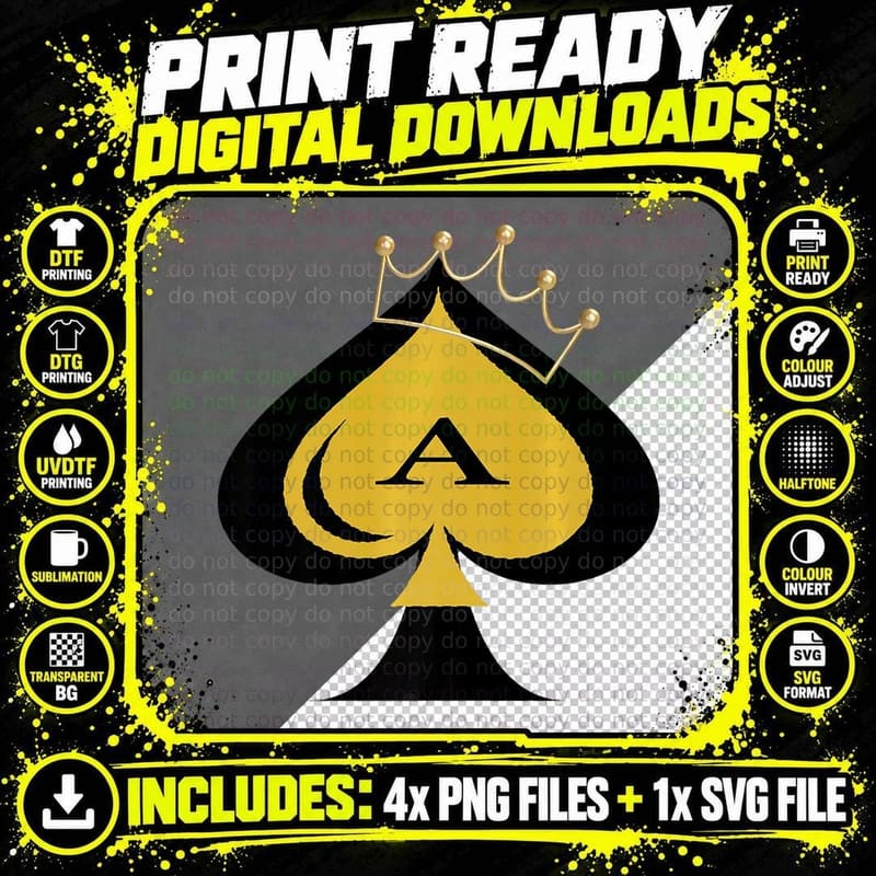 Gold and Black 5-Pt Crown with the Ace of Spades Png SVG Digital Bundle