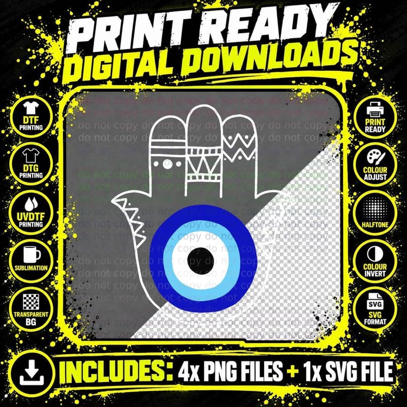 Hand of Hamsa Evil Eye Curse Protection Nazar Mati Evil Png SVG Digital Bundle