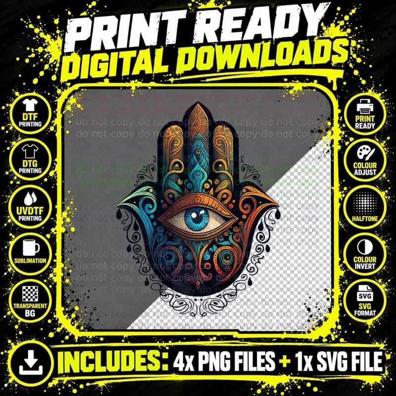 Hand of Hamsa Evil Eye Protection, Fashion Style T-Shirt Png SVG Digital Bundle