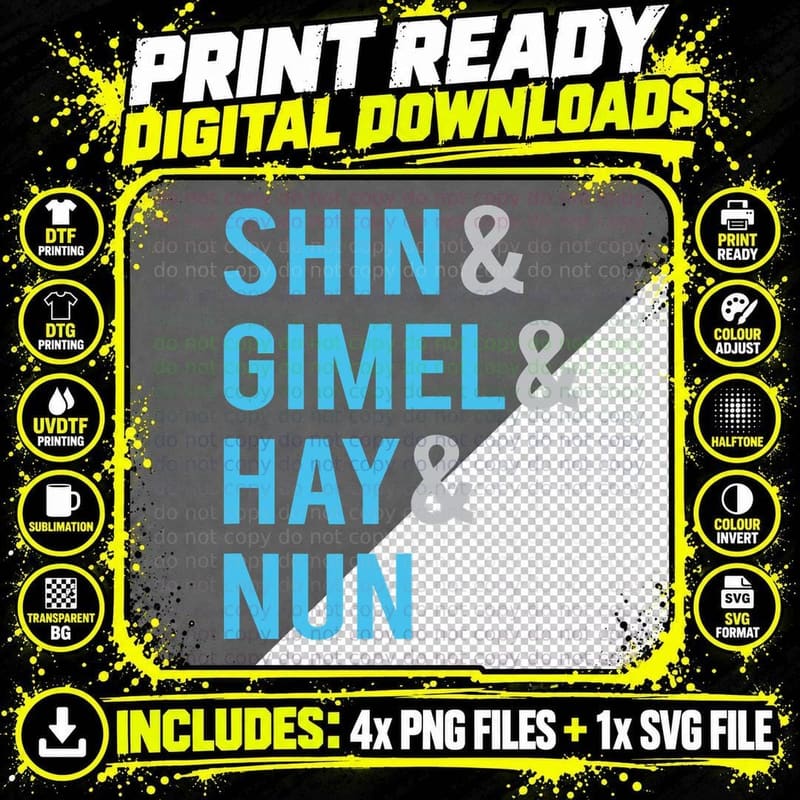 Hanukkah Driedel Shin Gimel Hay Nun T Shirt Png SVG Digital Bundle