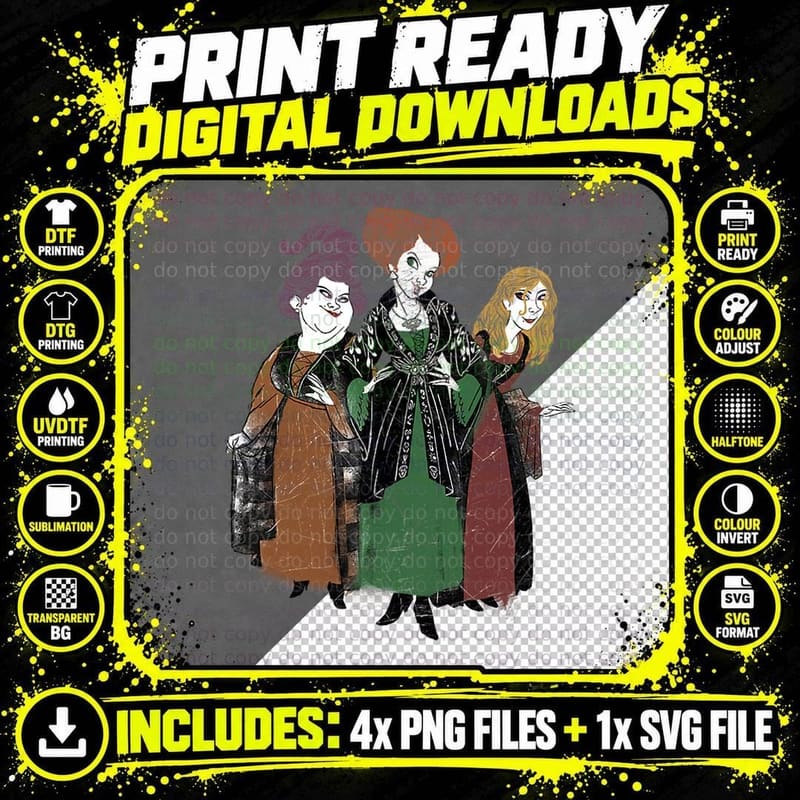 Hocus Pocus Sanderson Sisters Illustration T-Shirt Png SVG Digital Bundle