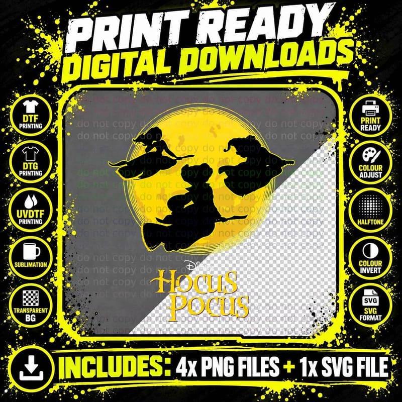 Hocus Pocus Sanderson Sisters Moonlight Silhouettes Png SVG Digital Bundle