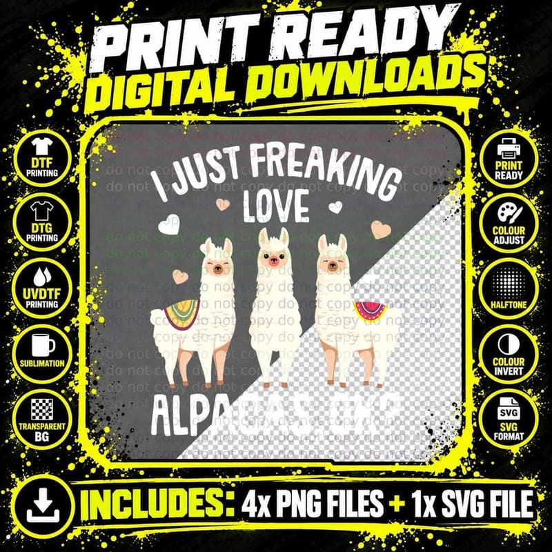 I Just Really Like Alpacas Kids Girl Women Alpaca Llama Png SVG Digital Bundle