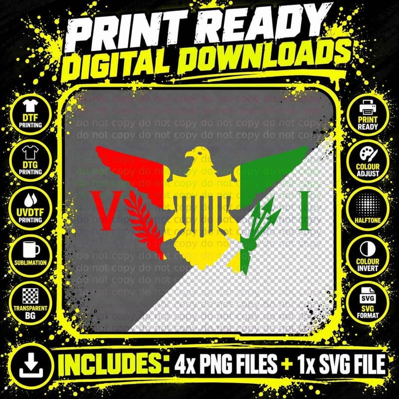 Ites Gold Green Rasta Virgin Islands Flag T-Shirt Png SVG Digital Bundle