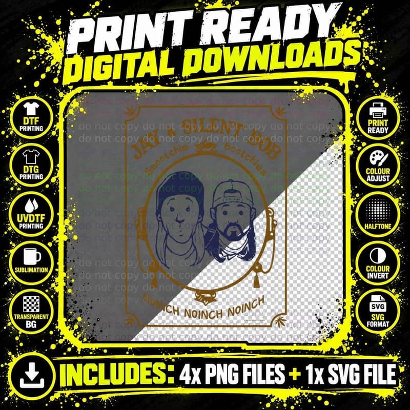 Jay & Silent Bob Cartoon Portraits Noinch T-Shirt Png SVG Digital Bundle