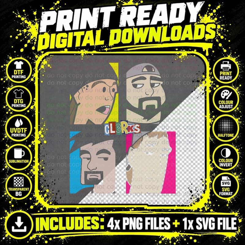 Jay & Silent Bob Clerks Group Shot Cartoon Character Png SVG Digital Bundle