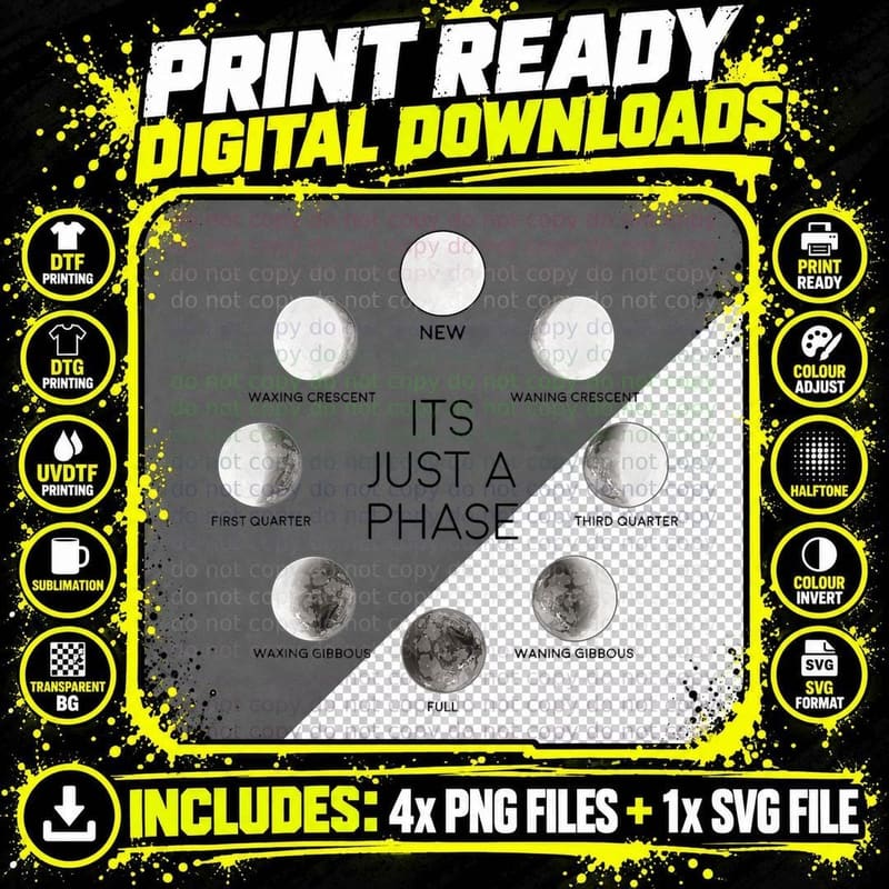 Just a Phase Moon Lunar Space Gift T-Shirt Png SVG Digital Bundle