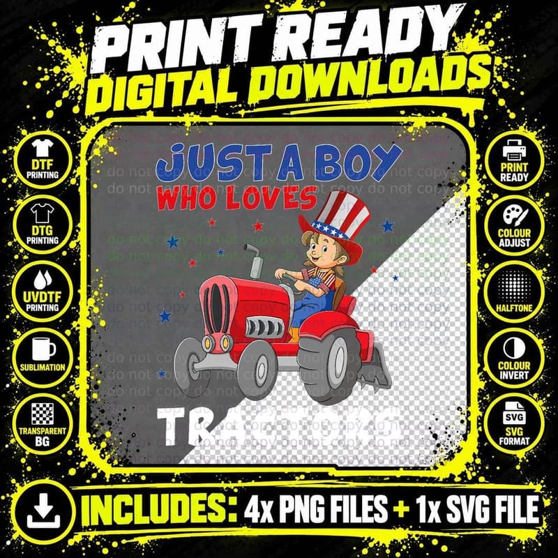 Kids Farm Lifestyle 4th July Just a Boy Who Loves Png SVG Digital Bundle