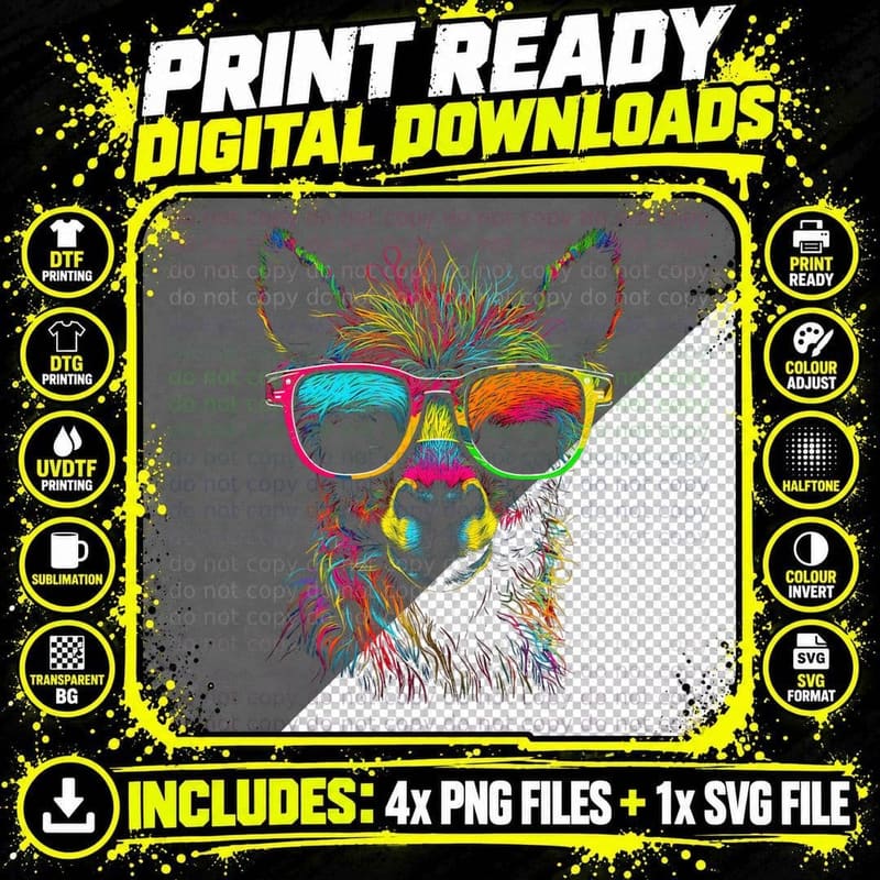 Lama Colorful Cool Alpaca Alpacalover T-Shirt Png SVG Digital Bundle