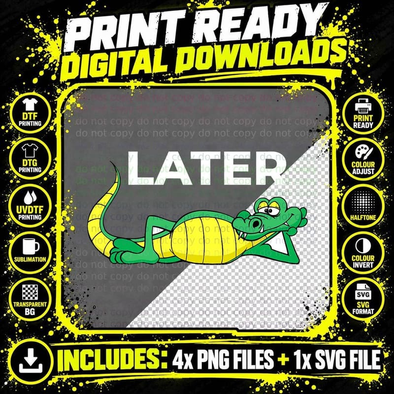 Later Gator with Cute Smiling Alligator Saying Goodbye Png SVG Digital Bundle