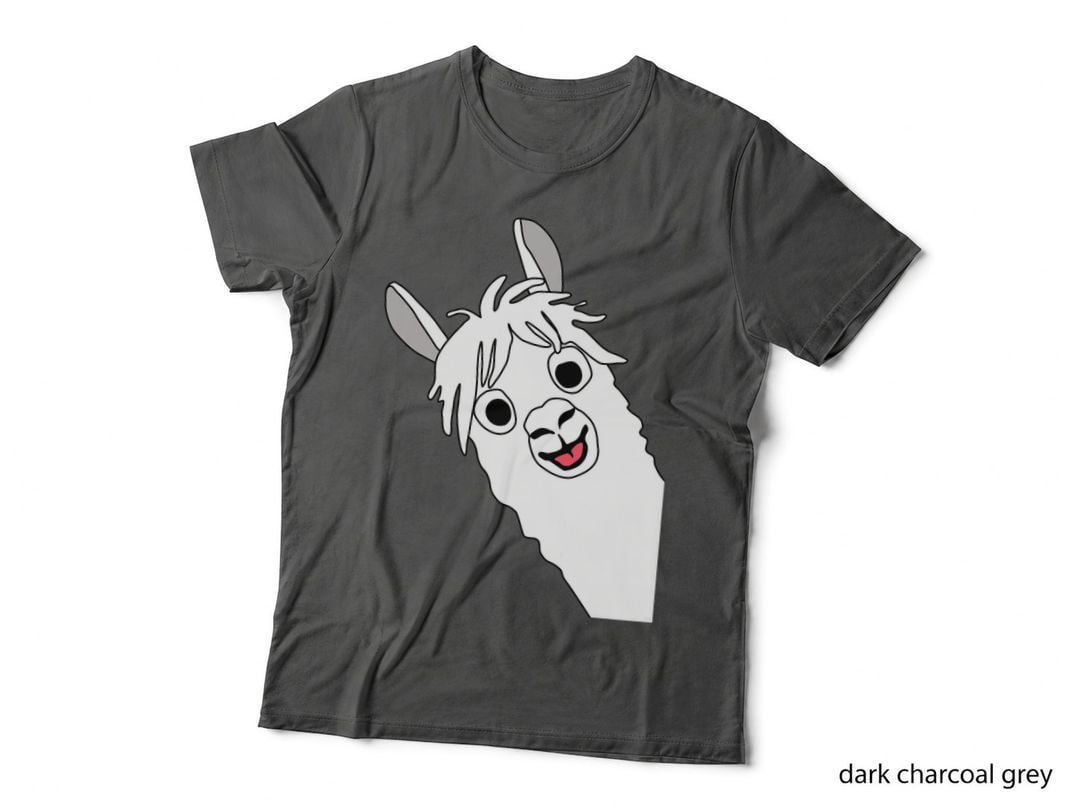 Laughing Alpaca Comic Lama in White with Big Eyes T-Shirt