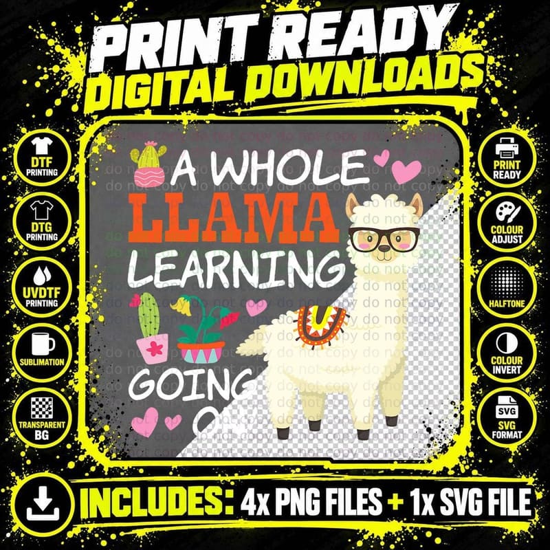 Llama Learning T Teachers Students Alpaca Lovers Gift Png SVG Digital Bundle