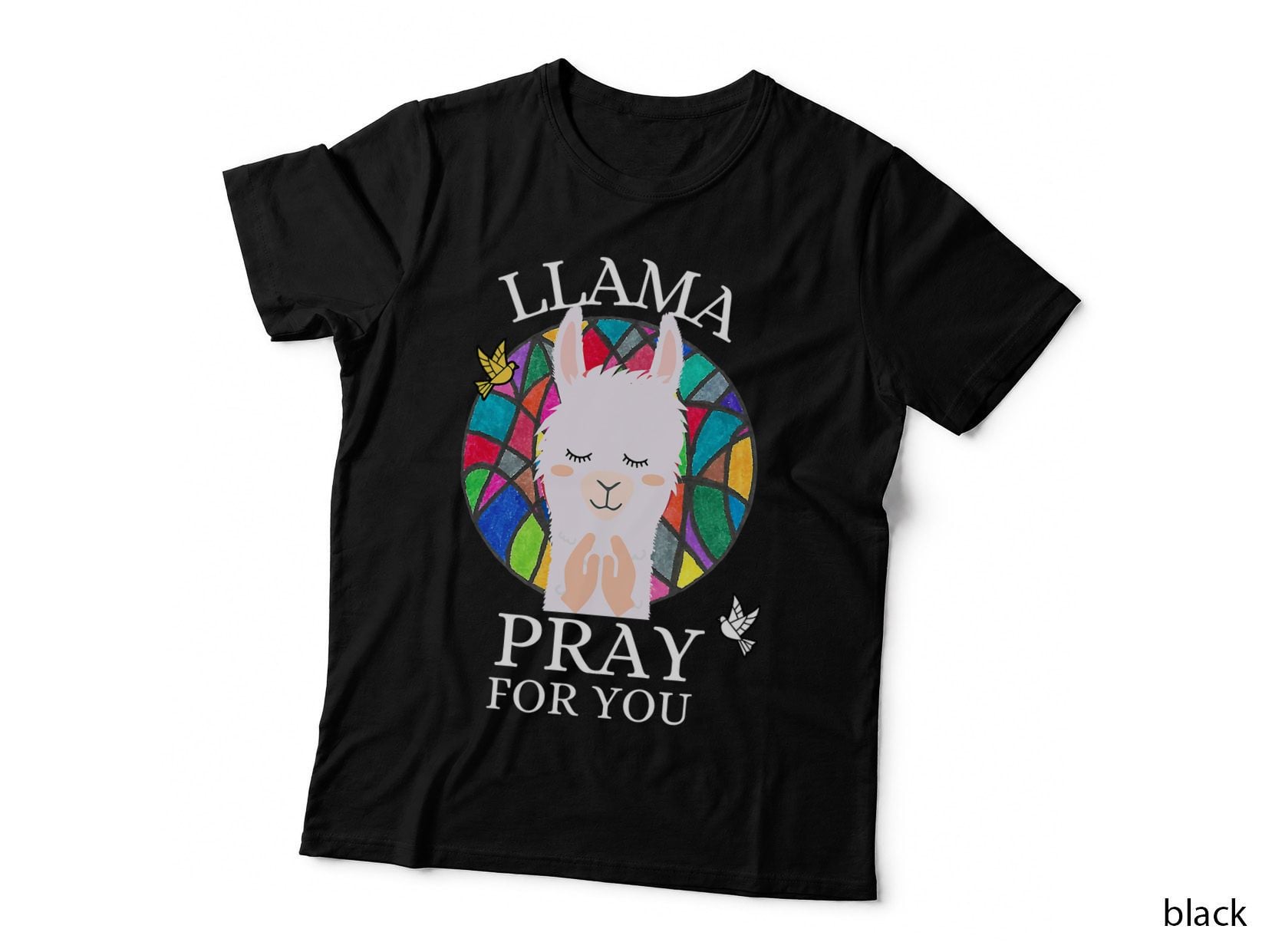 Llama Pray for You Praying Hands Alpaca Stained Glass Window T-Shirt