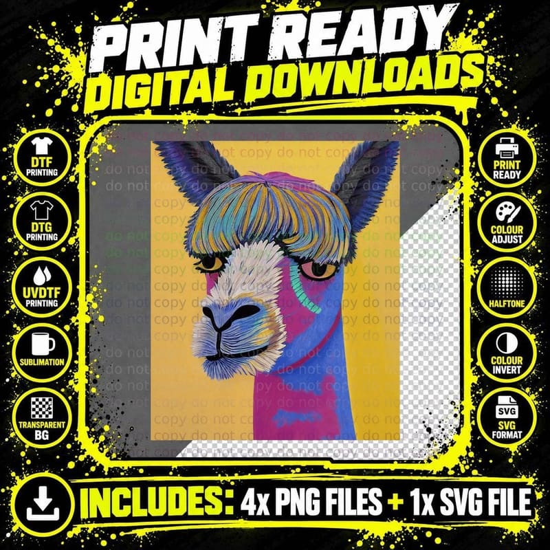 Modern Art Alpaca T-Shirt Png SVG Digital Bundle