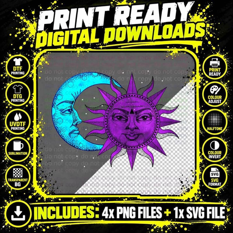 Moon and Sun Astronomy T-Shirt Png SVG Digital Bundle