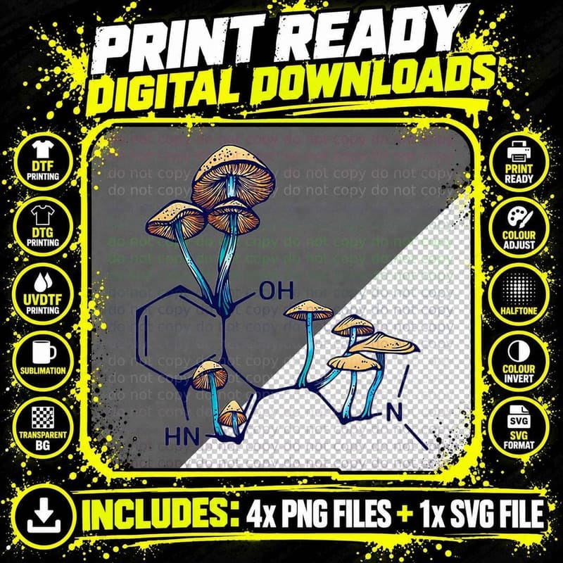 Mushroom Growing from the Molecule Fungi Mushroom Png SVG Digital Bundle