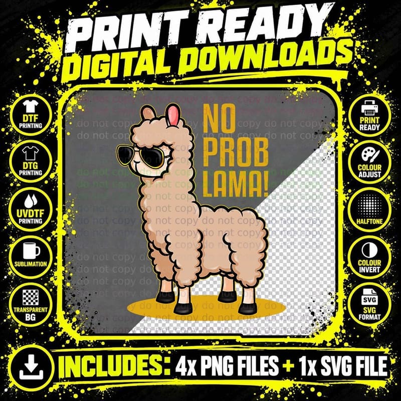 No Problama Sweet Llama Alpaca Costume for Children and Png SVG Digital Bundle