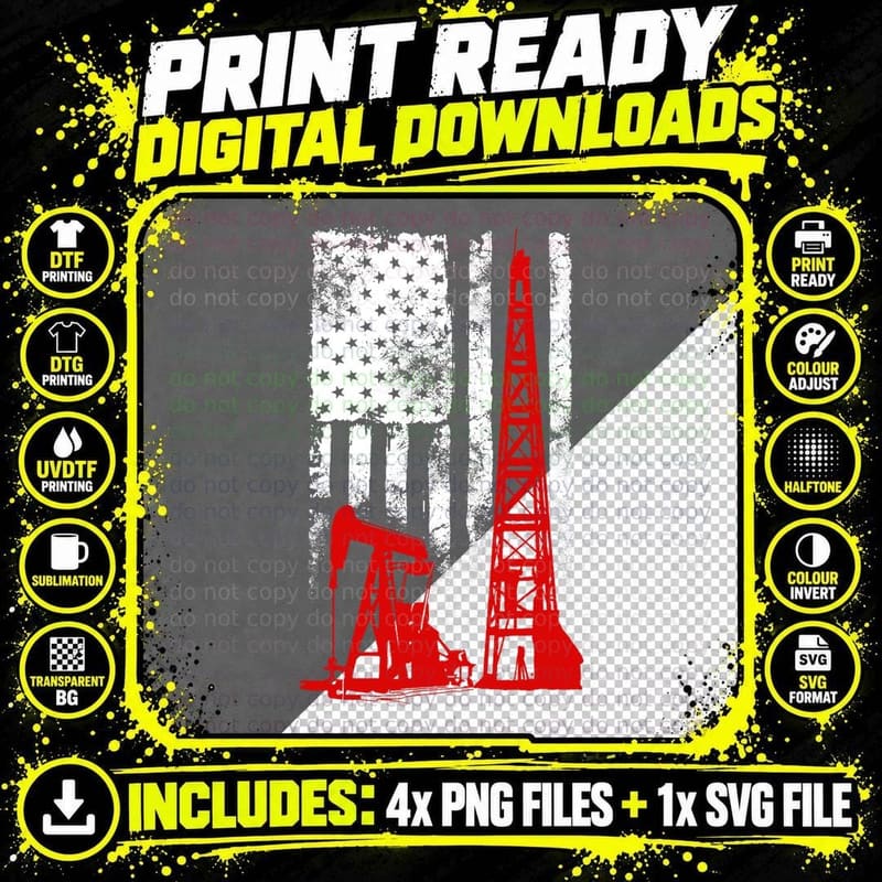 Oilfield Shirt - US Flag Oil Rig Shirt T-Shirt Png SVG Digital Bundle