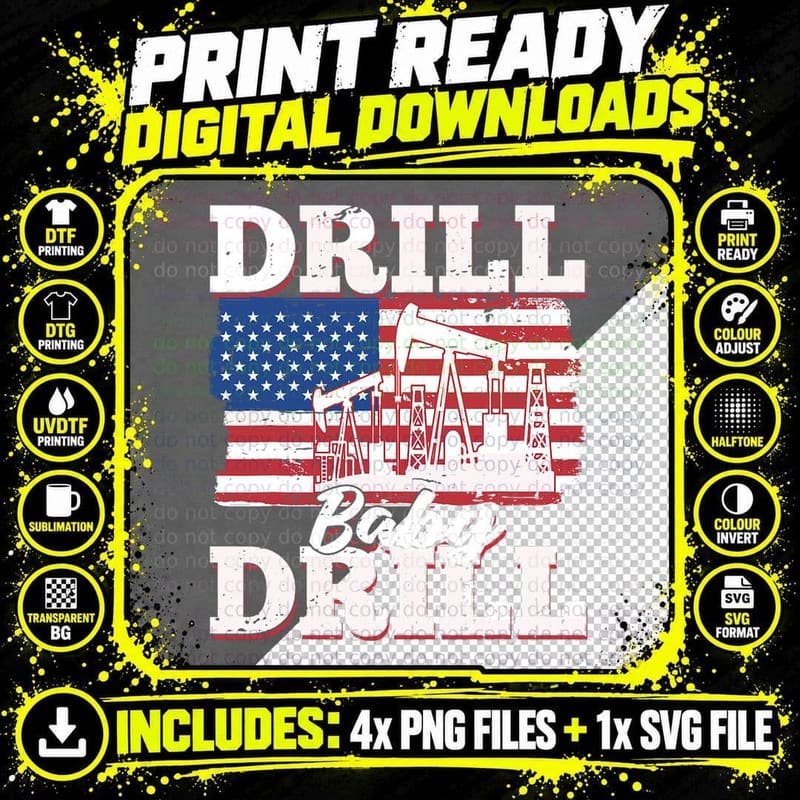 Oilfield Us Flag Drilling Oil Fracking - Drill Baby Png SVG Digital Bundle
