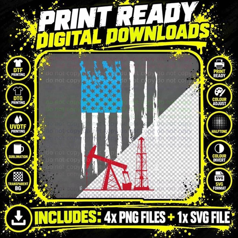Patriotic Oilfield Worker Oilman Oil Rig Drilling US Png SVG Digital Bundle