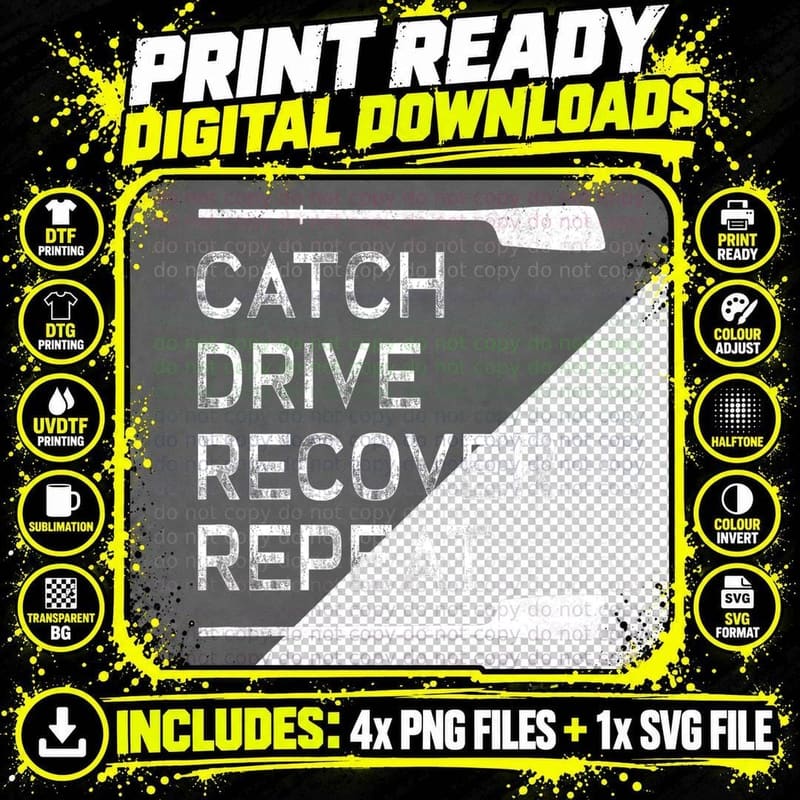Rowing Crew Gift Catch Drive Recover Repeat Sculling Png SVG Digital Bundle