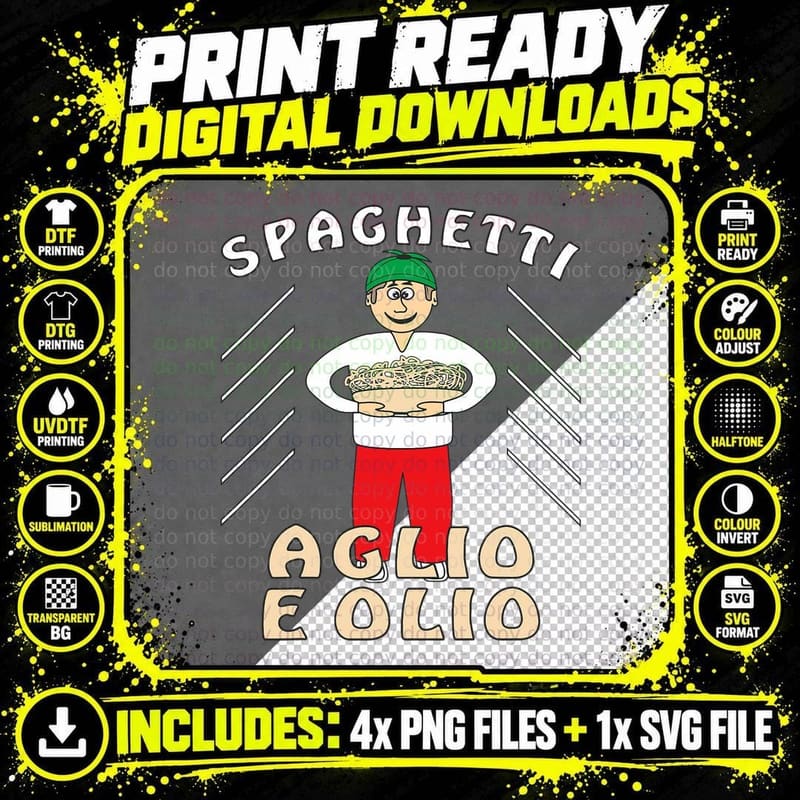 Spaghetti AGLIO E OLIO Pasta Noodles Aglio Olio Italy Png SVG Digital Bundle