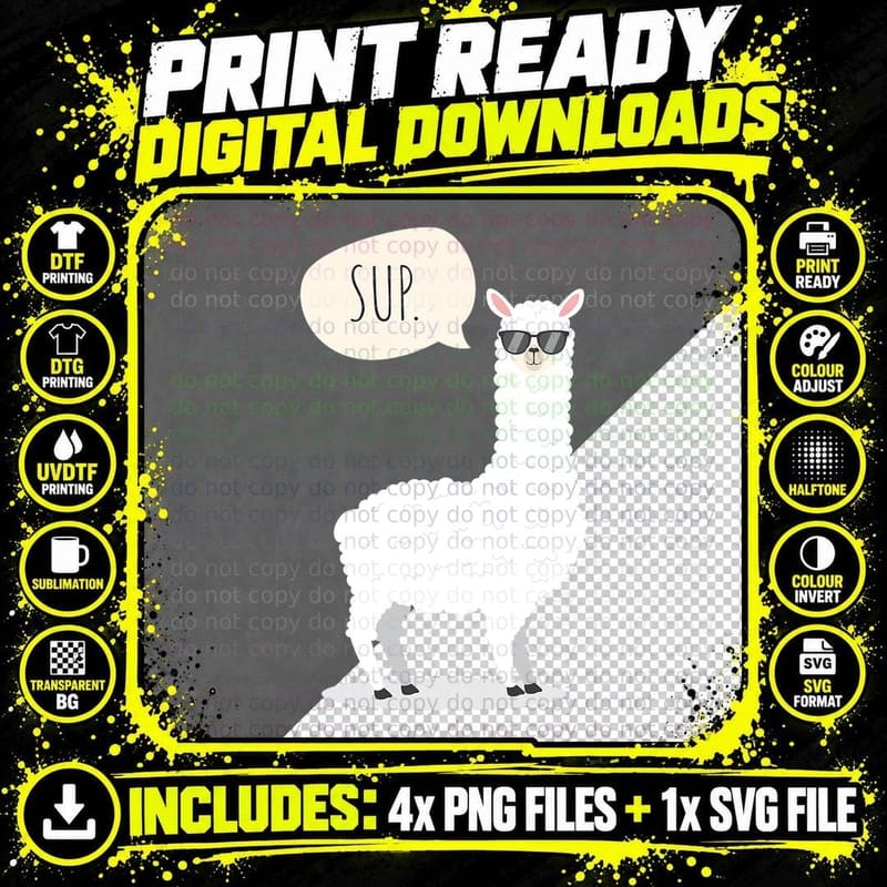 Sup No Drama Llama Alpaca T-Shirt Png SVG Digital Bundle