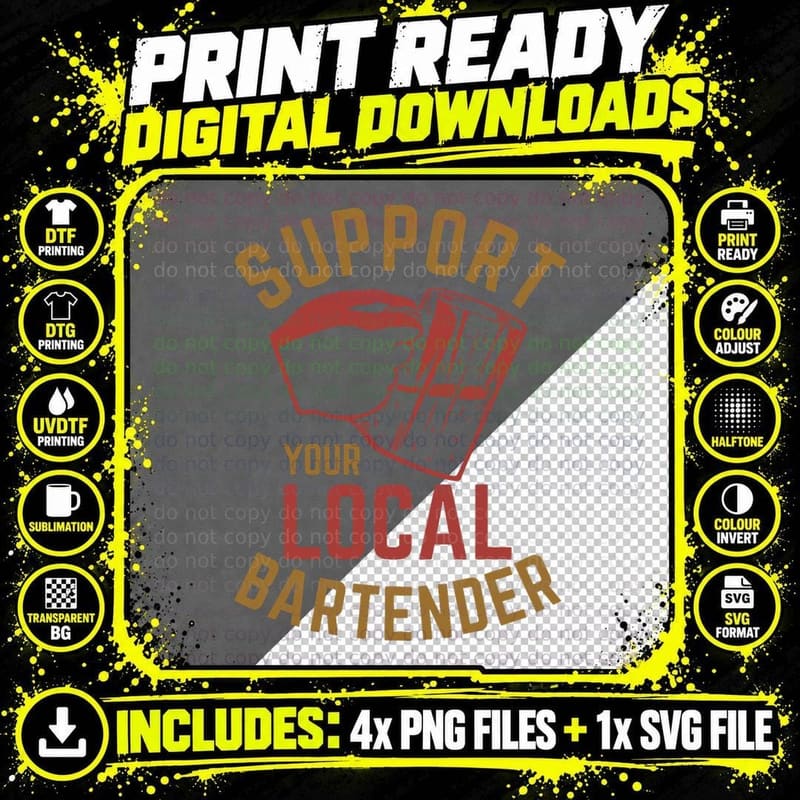 Support Your Local Bartender T-Shirt Png SVG Digital Bundle