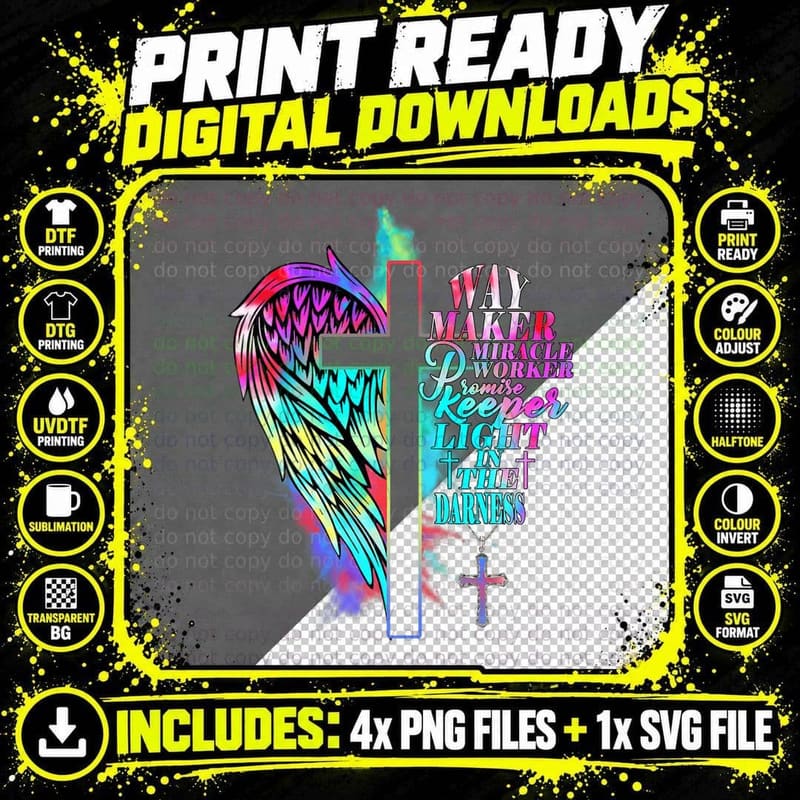 Way Maker Miracle Worker Promise Keeper Light in Png SVG Digital Bundle