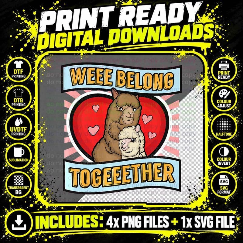 We Belong Together Llama Vicuna Guanaco Breeder Alpaca Png SVG Digital Bundle