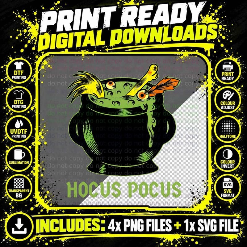 Witches Cauldron Hocus Pocus T-Shirt Png SVG Digital Bundle