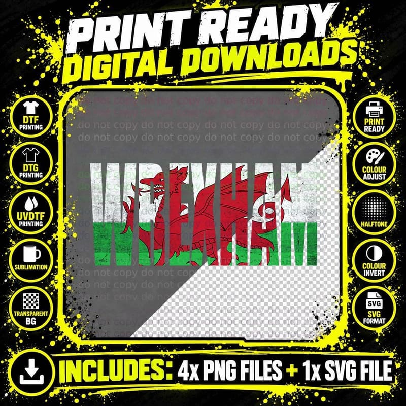 Wrexham Gifts Men Women Kids Boys Girls Children Welsh Png SVG Digital Bundle