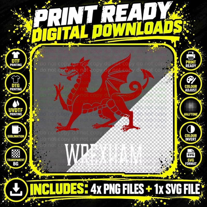 Wrexham, Wales - Welsh Flag Cymru T-Shirt Png SVG Digital Bundle