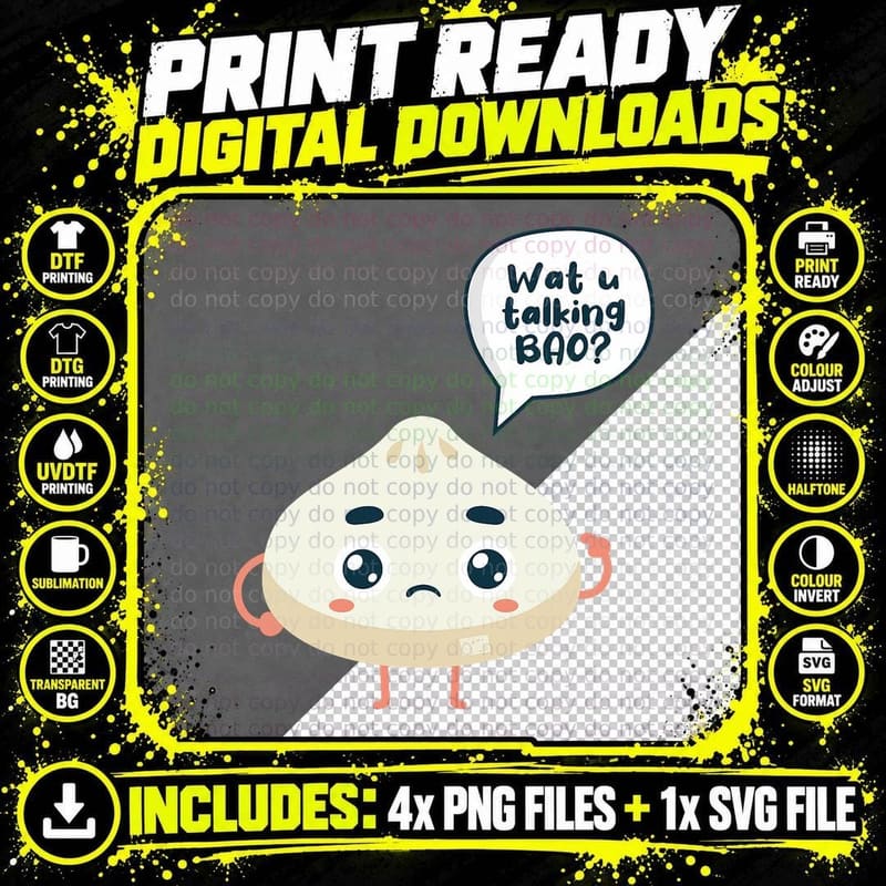 Asia Chinese Watcha Talking Bao About Siopao Dimsum Food Png SVG Digital Bundle