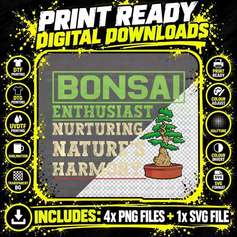 Bonsai Enthusiast Nurturing Nature's Harmony - Bonsai Png SVG Digital Bundle