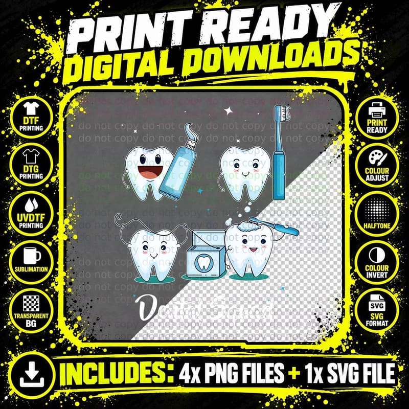 Dental Squad Cute Teeth Dentist Dental Assistant Dental Png SVG Digital Bundle
