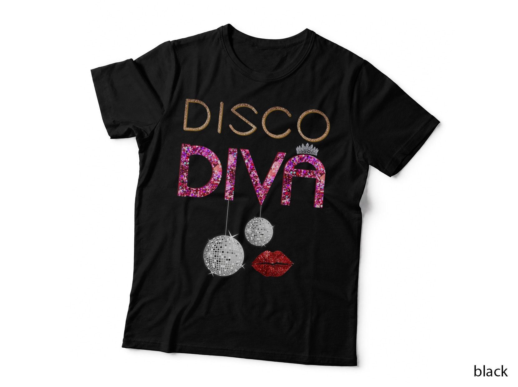Disco Diva Ladies Disco Gold Ball Silver Red Lips, Disco T-Shirt