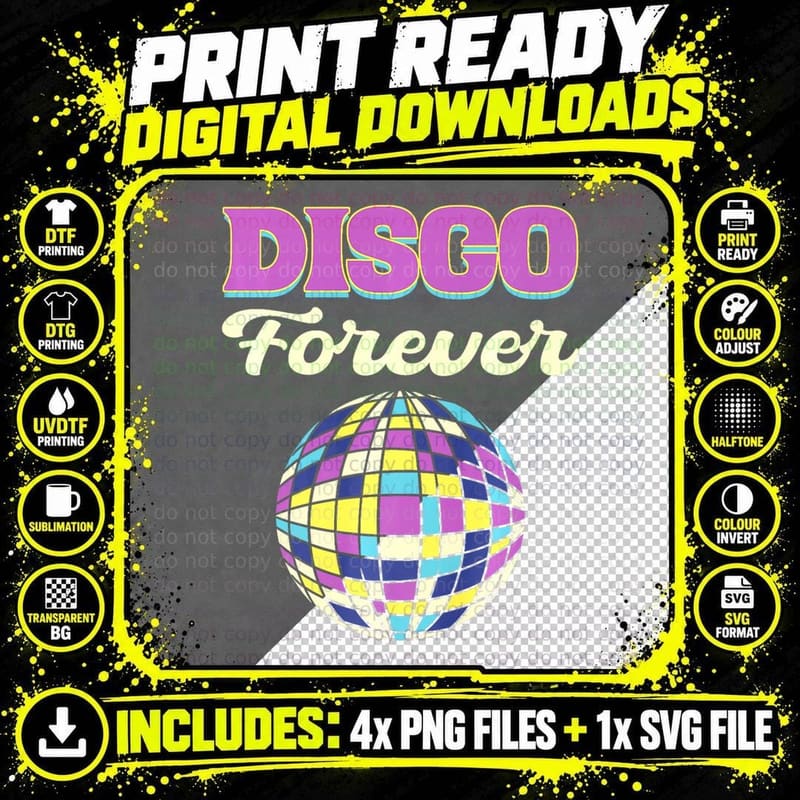 Disco Forever Disco Fanatic, Disco Night Dance Party Png SVG Digital Bundle