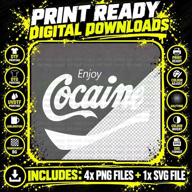 Enjoy Coke(aine) Coke Cocaine Pablo T-Shirt Png SVG Digital Bundle