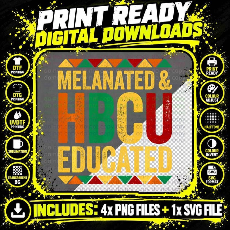 Melanated and HBCU Educated T-Shirt Historical Black Png SVG Digital Bundle