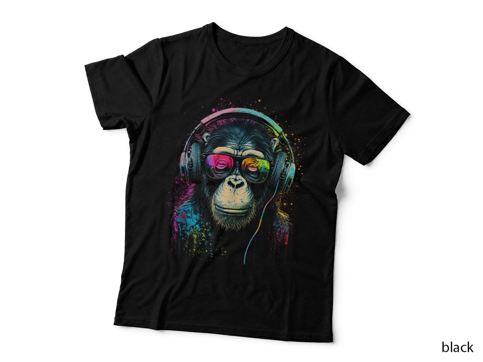 Monkey DJ with Headphones and Sunglasses Disco, Party T-Shirt
