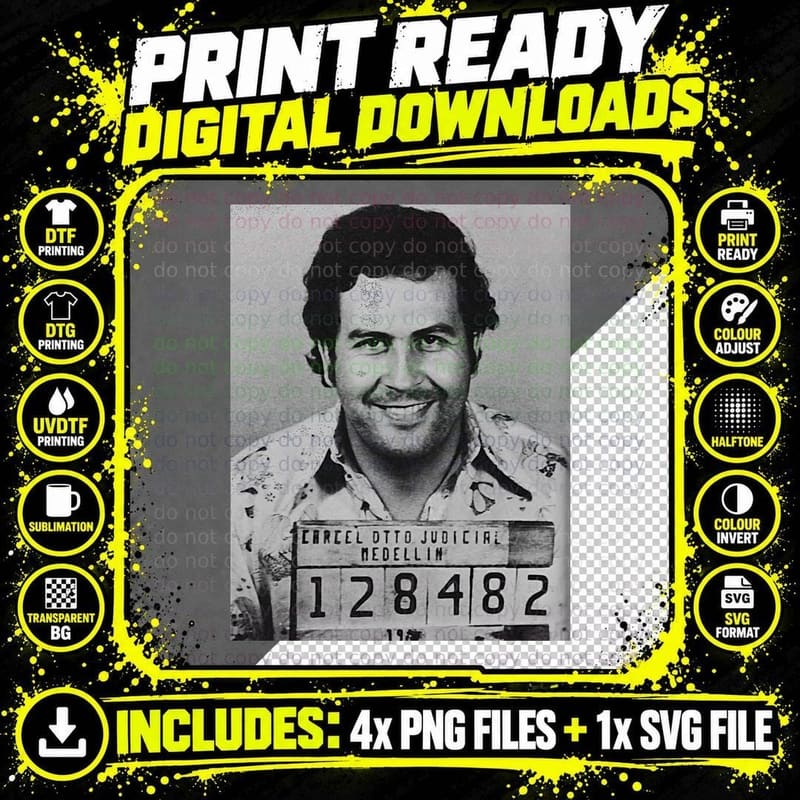 Pablo Escobar Mugshot Coke Cocaine Pablo T-Shirt Png SVG Digital Bundle