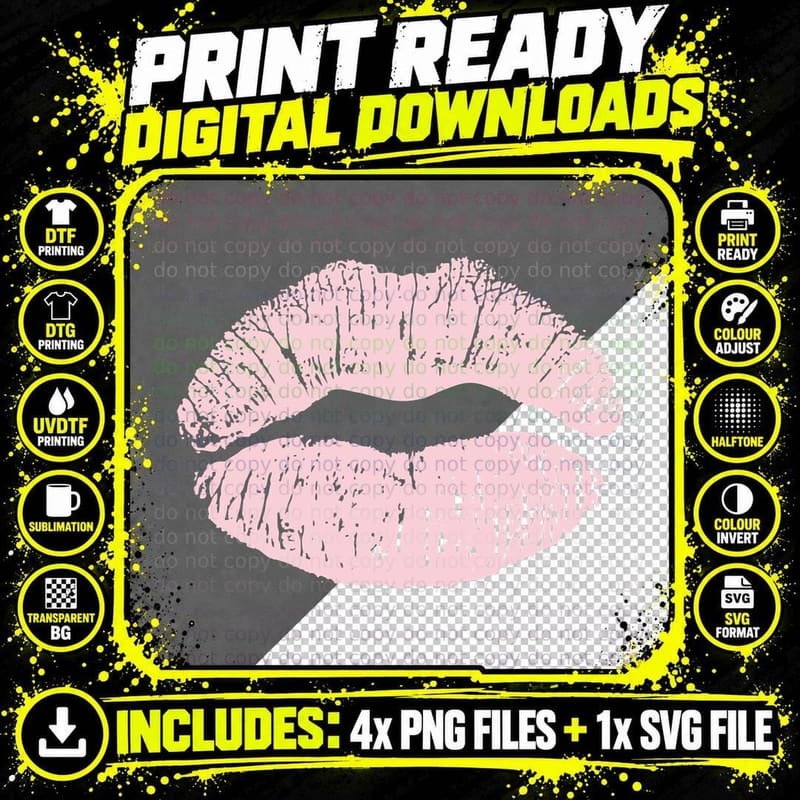Pink Kiss Lips Sexy Pout Lipstick T-Shirt Png SVG Digital Bundle