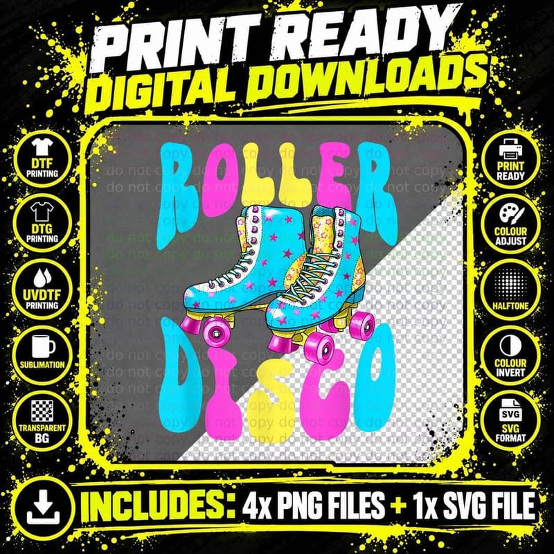 Roller Disco Inline Skating Roller Skates Rollerblades Png SVG Digital Bundle