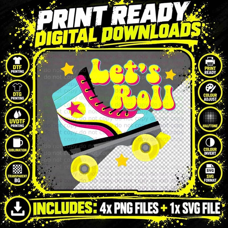Rollerblades Rollerblading Disco Roller Skating T-Shirt Png SVG Digital Bundle