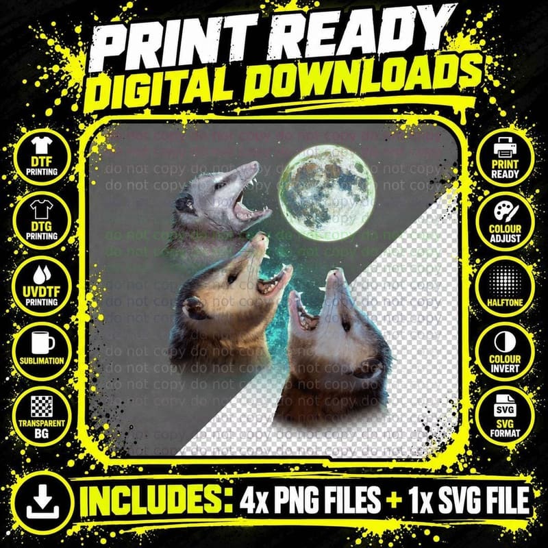 Three Opposum Moon with 3 Possums and Dead Moon Costume Png SVG Digital Bundle