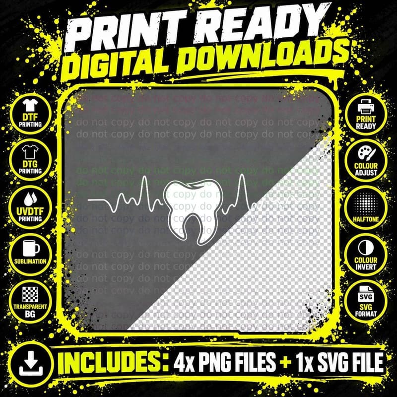 Tooth Heartbeat - Dentist Dental Assistant Dentistry DDS Png SVG Digital Bundle